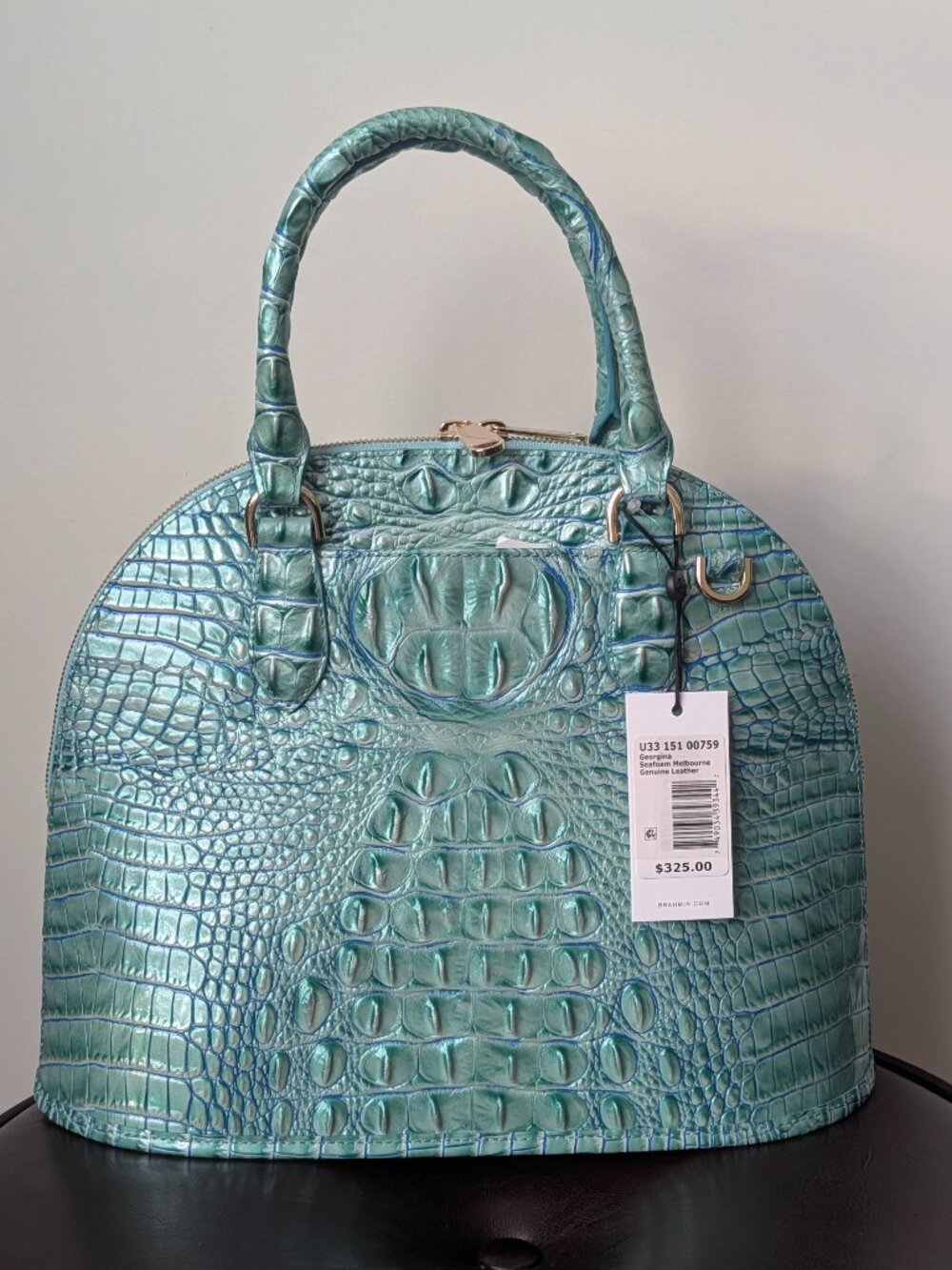 Brahmin Georgina Seafoam Melbourne Satchel Bag Genuine Leather Structured Tote - Picture 5 of 10